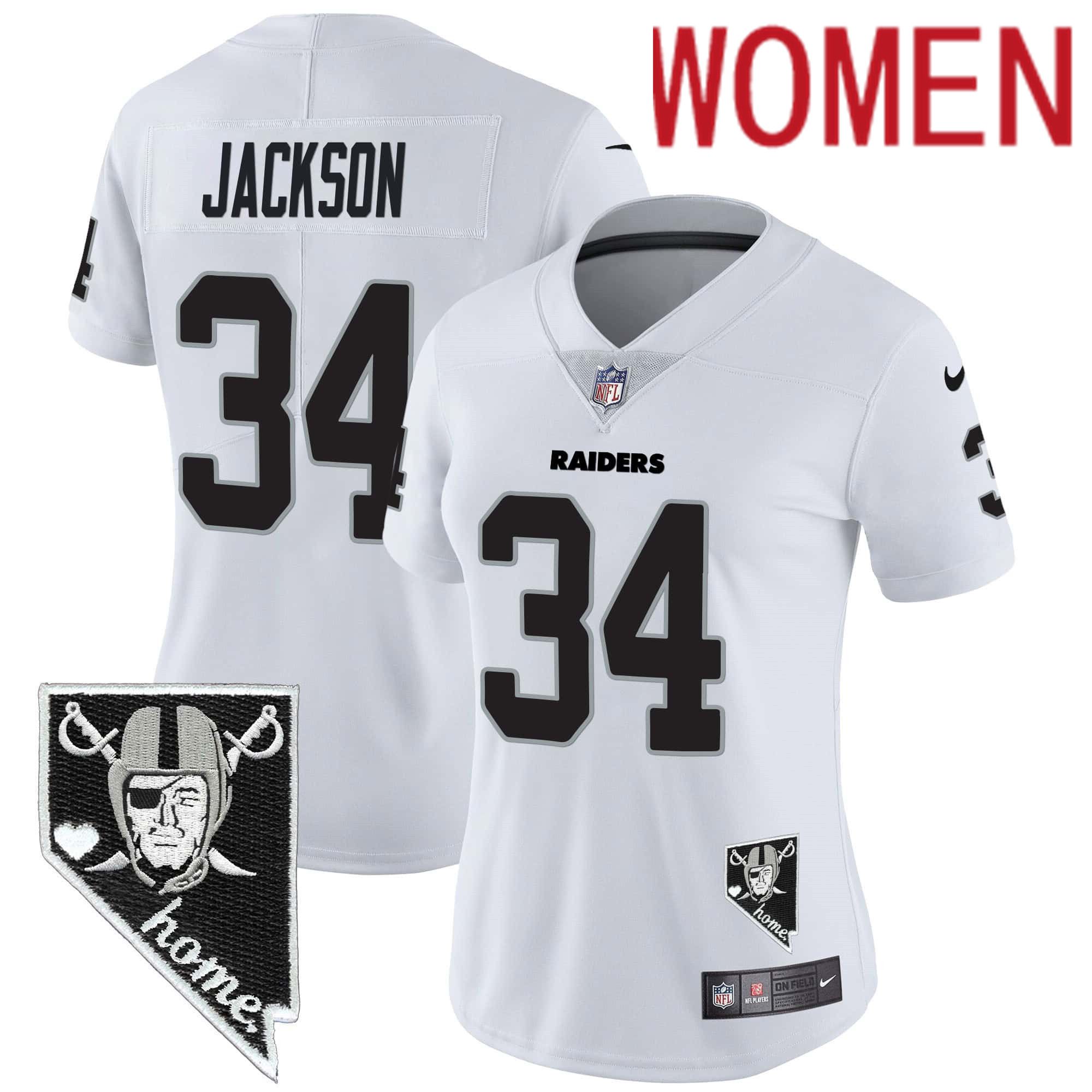 Women Oakland Raiders #34 Jackson White 2024 Nike Nevada Home Patch Vapor NFL Jersey->customized nfl jersey->Custom Jersey